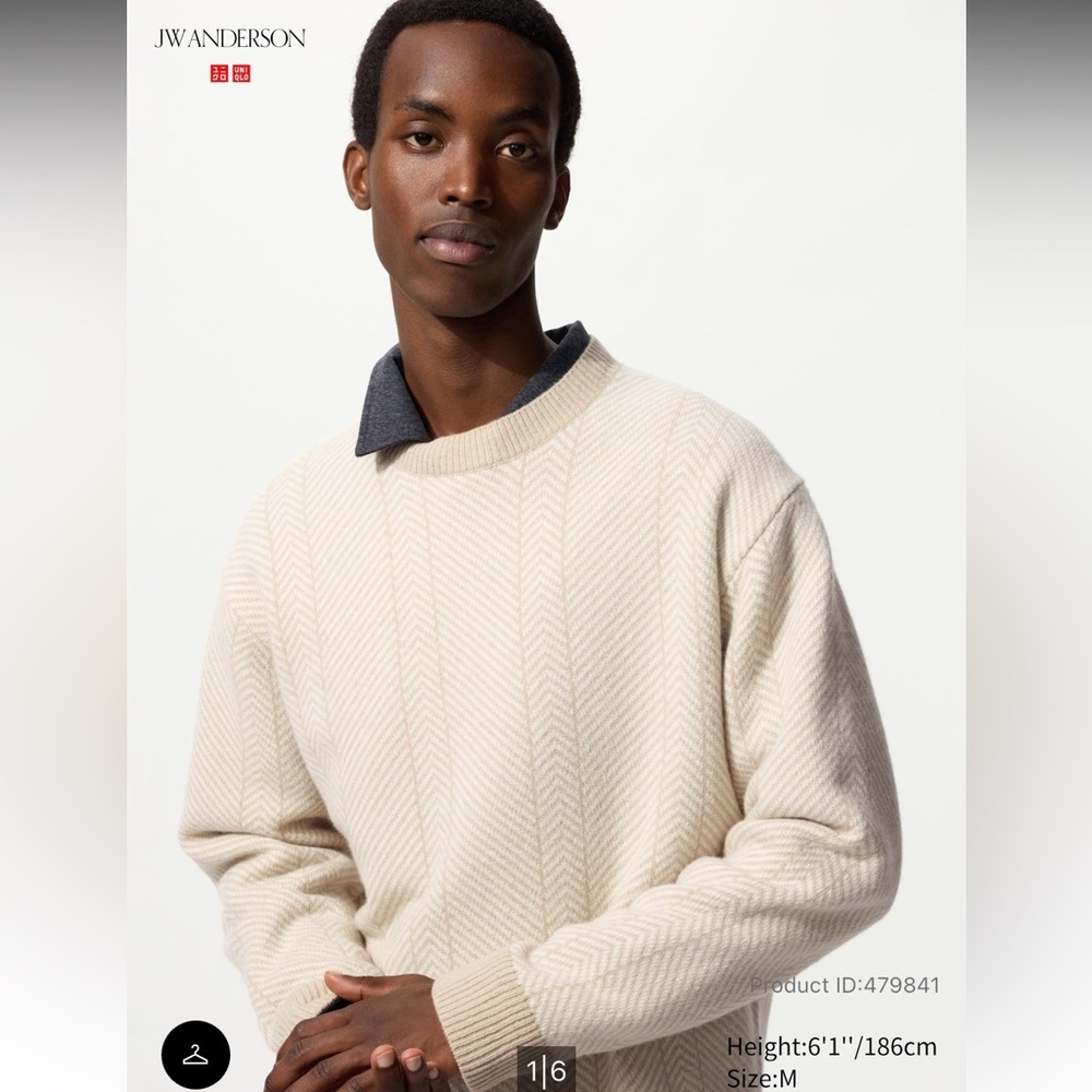 Uniqlo JW Anderson Men's Cream Herringbone Crewneck Sweater